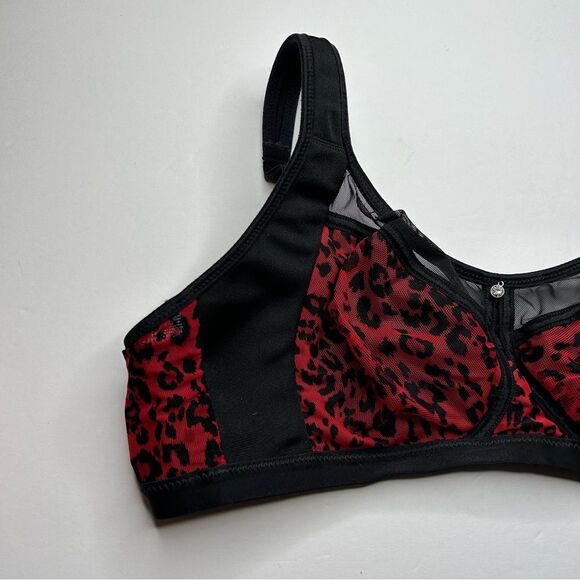 Modern movement cheetah animal print unlined wireless Black and Red Lace Bra 34D - Picture 3 of 7